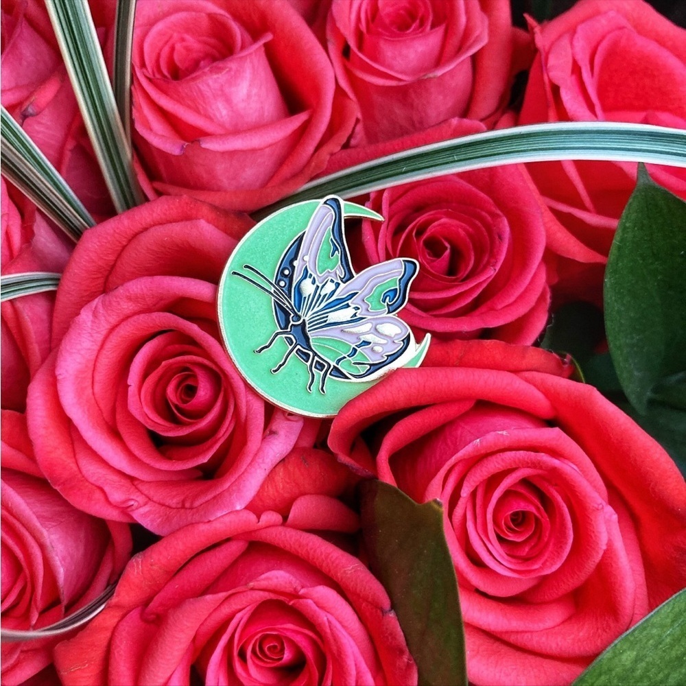 Butterfly pin - Crescent moon pin, Hard Enamel Pin- NWT